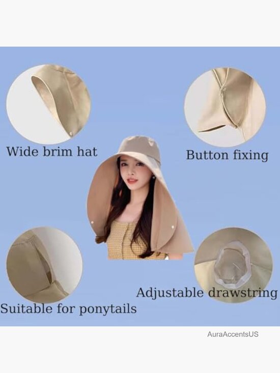 UPF 50+ Sun Hat Wide Brim with Neck Flap Adjustable Windproof Polyester Hiking main image 6